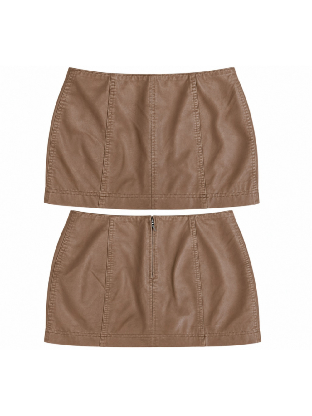 Free People Womens 4 Tan Faux Leather Mini Skirt Back Zip Vegan Leather NWOT